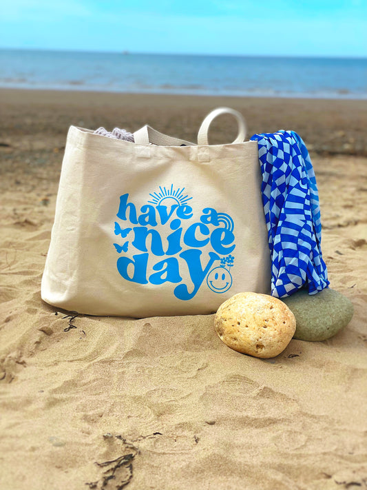 Have A Nice Day Oversized Canvas Tote Bag Natural