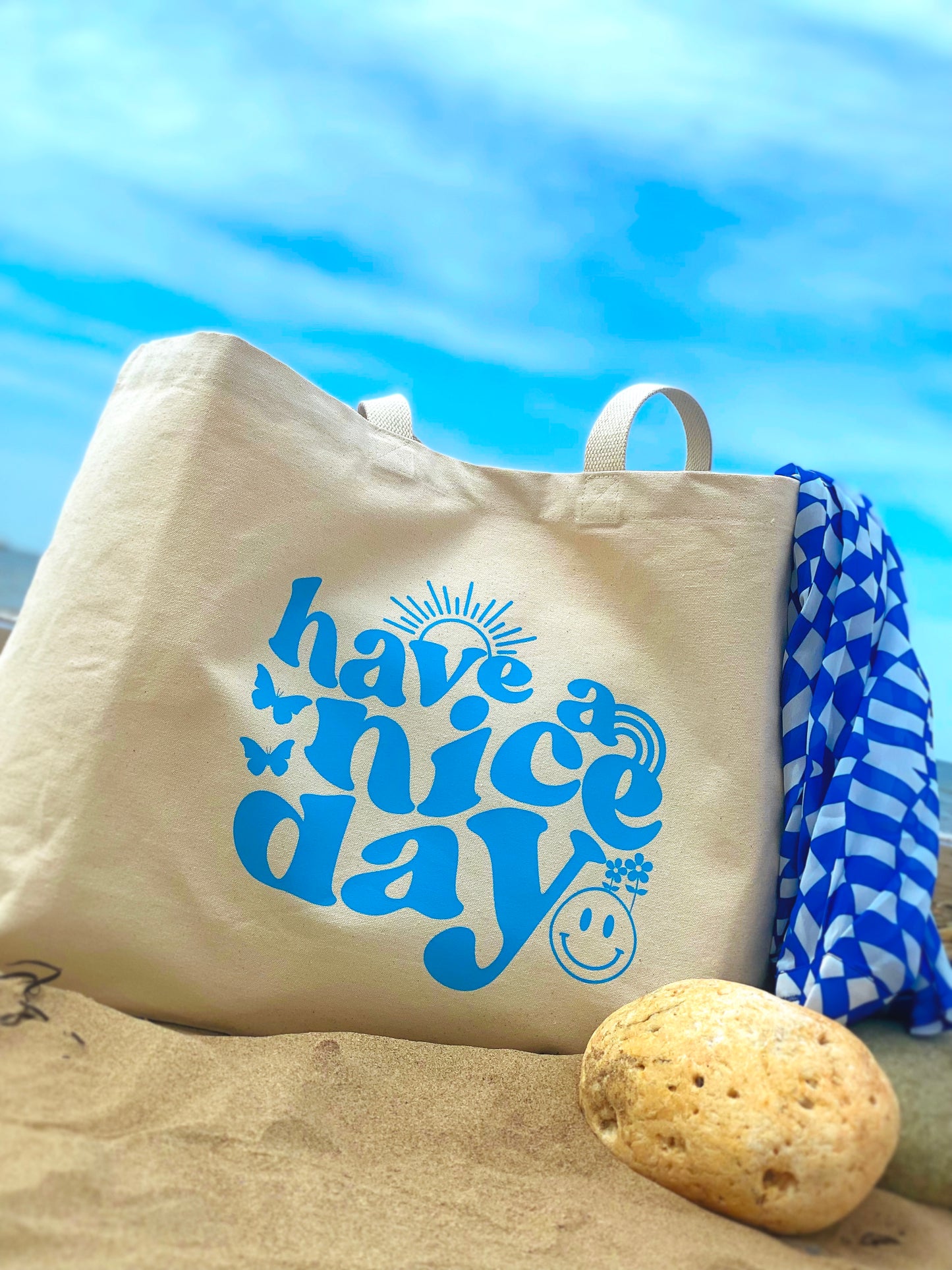 Have A Nice Day Oversized Canvas Tote Bag Natural